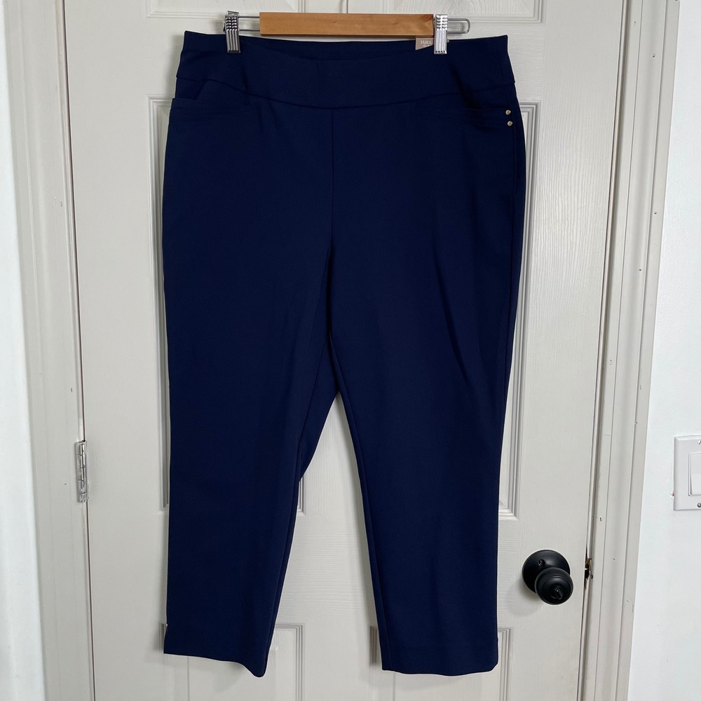 Chicos Crop Pants Women 2 Navy Blue Fabulously Slimming Office Business Casual